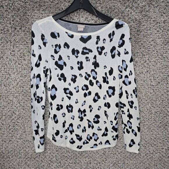 Chicos Sweater Womens 0 US‎ Small White Animal Print Knit Scoop Neck Ladies - Picture 1 of 7